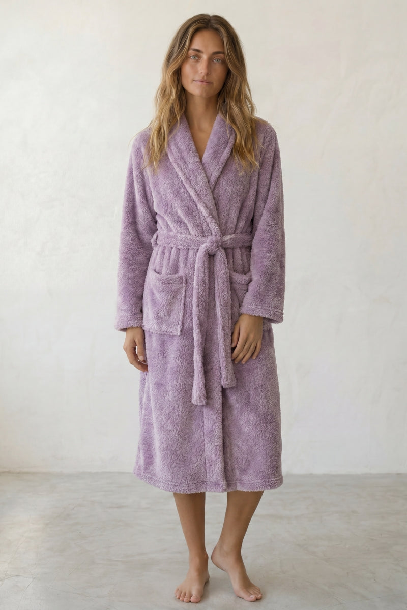 Bademantel Fleece, weiches Fleece, kuscheliger Bademantel zum Einkuscheln, Rückansicht