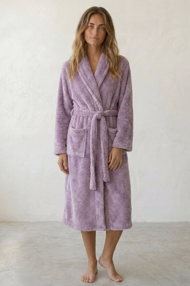 Bademantel Fleece, weiches Fleece, kuscheliger Bademantel zum Einkuscheln, Rückansicht