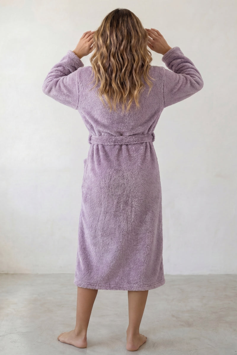 Bademantel Fleece, weiches Fleece, kuscheliger Bademantel zum Einkuscheln, Seitenansicht
