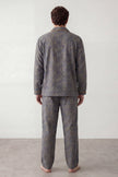 Baumwoll-Schlafanzug Anthrazit Herren, atmungsaktive Baumwolle, Baumwoll-Pyjama für Herren zum Einkuscheln, Rückansicht