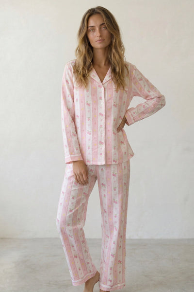 Baumwoll-Schlafanzug Blumen Rosa Damen