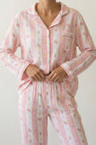 Baumwoll-Schlafanzug Blumen Rosa Damen, atmungsaktive Baumwolle, Baumwoll-Pyjama für Damen zum Einkuscheln, Rückansicht