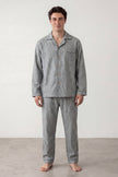 Baumwoll-Schlafanzug Grau Herren, atmungsaktive Baumwolle, Baumwoll-Pyjama für Herren zum Einkuscheln, Vorderansicht
