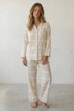 Baumwoll-Schlafanzug Karo Damen, atmungsaktive Baumwolle, Baumwoll-Pyjama für Damen zum Einkuscheln, Vorderansicht