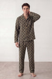 Baumwoll-Schlafanzug Karo Grau Herren, atmungsaktive Baumwolle, Baumwoll-Pyjama für Herren zum Einkuscheln, Rückansicht