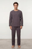 Baumwoll-Schlafanzug Marineblau Herren, atmungsaktive Baumwolle, Baumwoll-Pyjama für Herren zum Einkuscheln, Rückansicht
