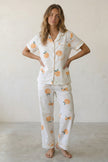 Baumwoll-Schlafanzug Orangen Damen, atmungsaktive Baumwolle, Baumwoll-Pyjama für Damen zum Einkuscheln, Rückansicht