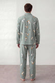 Baumwoll-Schlafanzug Print Salbeigrün Herren, atmungsaktive Baumwolle, Baumwoll-Pyjama für Herren, Rückansicht