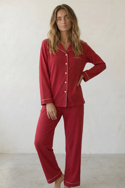 Baumwoll-Schlafanzug Rot Damen