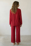 Baumwoll-Schlafanzug Rot Damen, atmungsaktive Baumwolle, Baumwoll-Pyjama für Damen zum Einkuscheln, Rückansicht