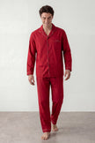 Baumwoll-Schlafanzug Rot Herren, atmungsaktive Baumwolle, Baumwoll-Pyjama für Herren zum Einkuscheln, Vorderansicht