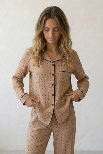 Baumwoll-Schlafanzug Taupe Damen