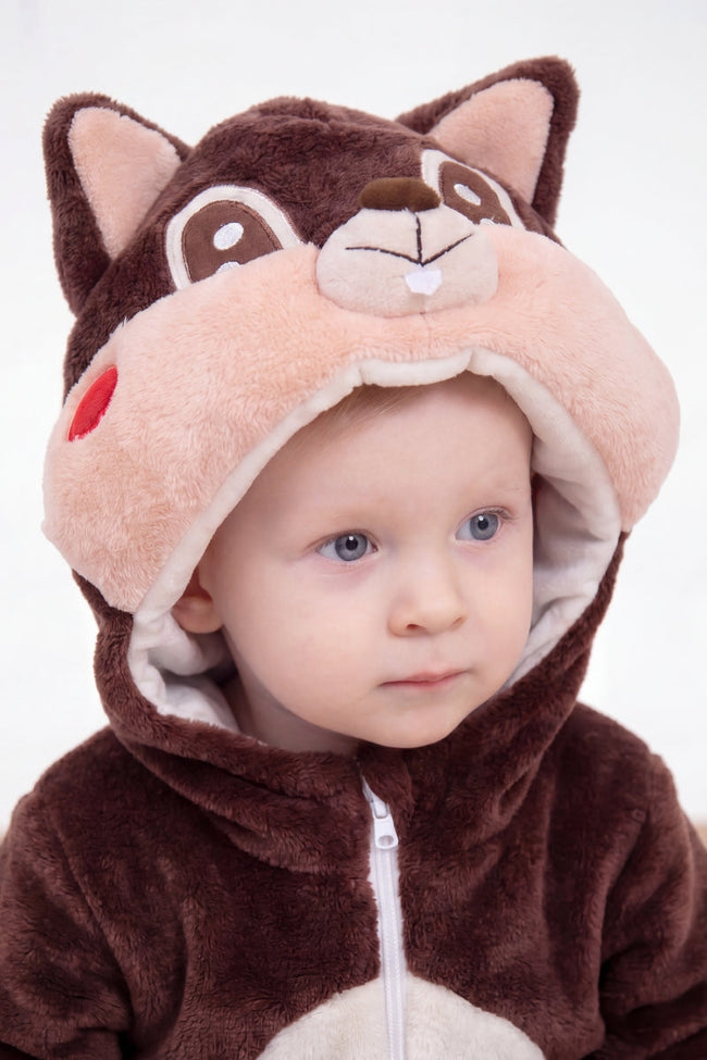 Einteiler Schlafanzug Baby Eichhörnchen, Kapuze und weiches Material, einteiliger Schlafanzug für Kinder, Rückansicht