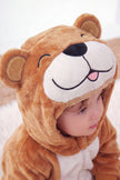 Einteiler Schlafanzug Baby Kuschel Khaki, Kapuze und weiches Material, einteiliger Schlafanzug für Kinder, Rückansicht