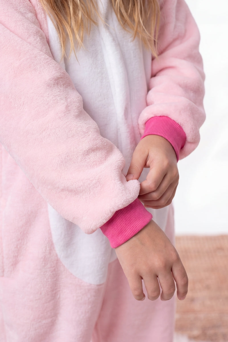 Einteiler Schlafanzug Kinder Einhorn Rosa, Kapuze und weiches Material, einteiliger Schlafanzug für Kinder, Rückansicht