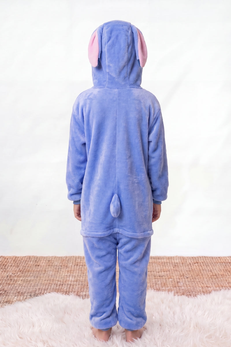 Einteiler Schlafanzug Kinder Kostüm Blau, Kapuze und weiches Material, einteiliger Schlafanzug für Kinder, Rückansicht