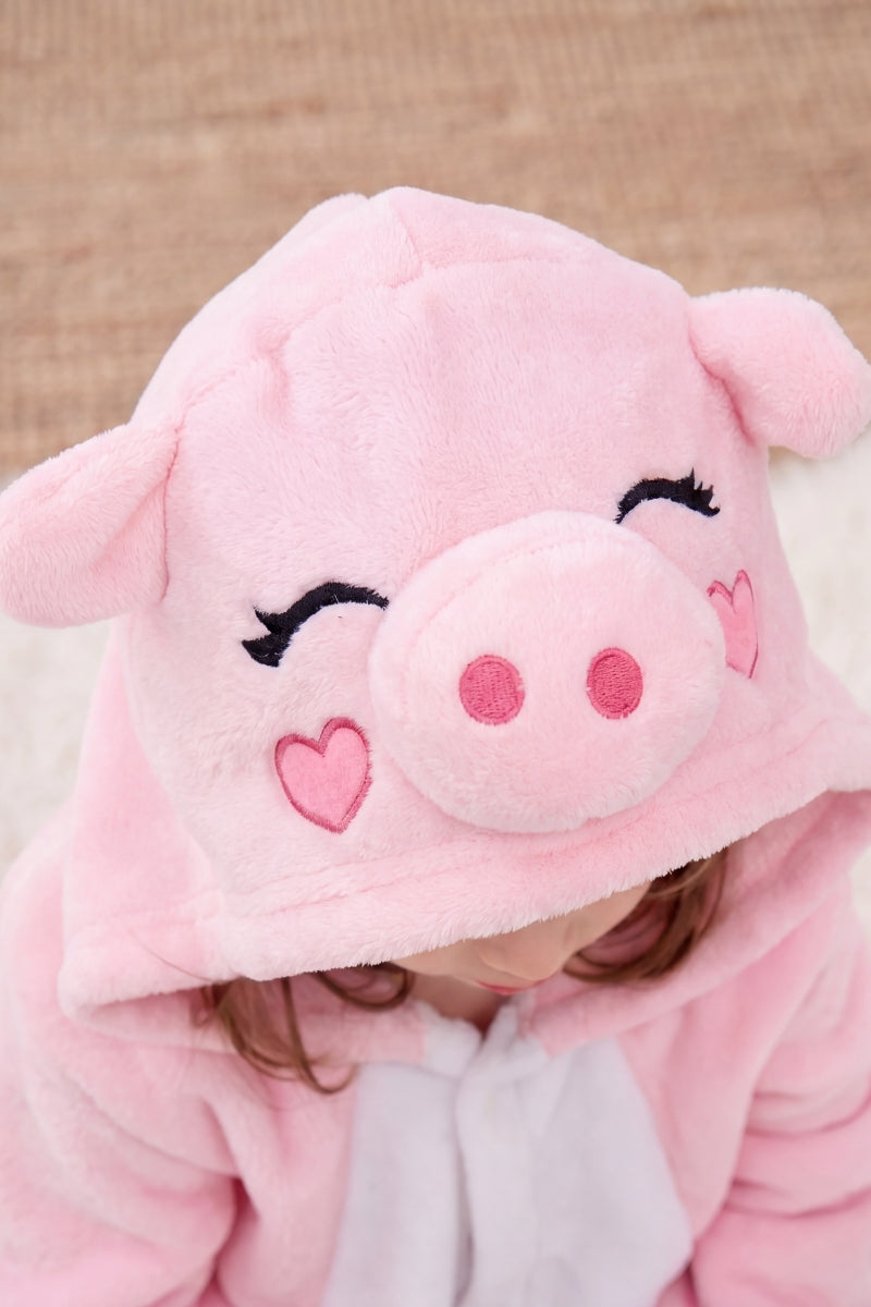 Einteiler Schlafanzug Kinder Schwein, Kapuze und weiches Material, einteiliger Schlafanzug für Kinder, Rückansicht