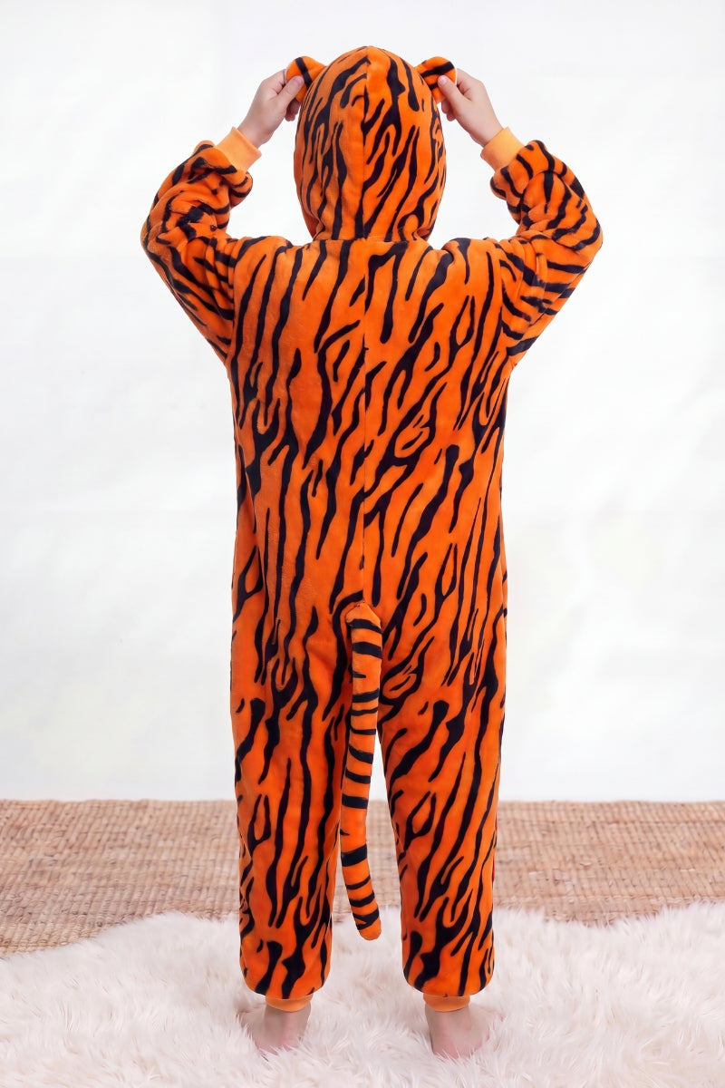 Einteiler Schlafanzug Kinder Tiger, Kapuze und weiches Material, einteiliger Schlafanzug für Kinder, Rückansicht