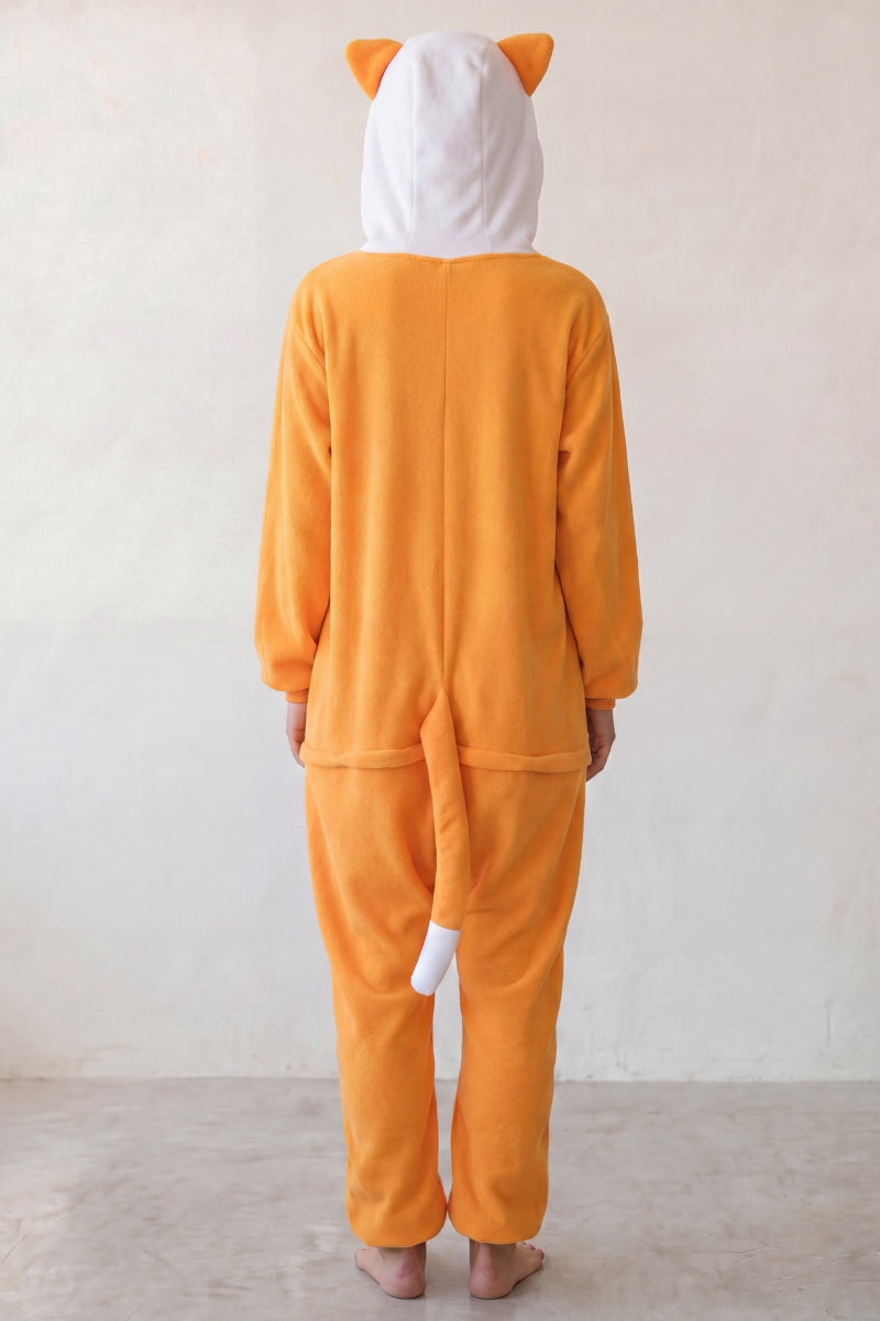 Einteiler Schlafanzug Tier Fuchs, Kapuze und durchgehender Reißverschluss, einteiliger Schlafanzug für Damen und Herren, Rückansicht