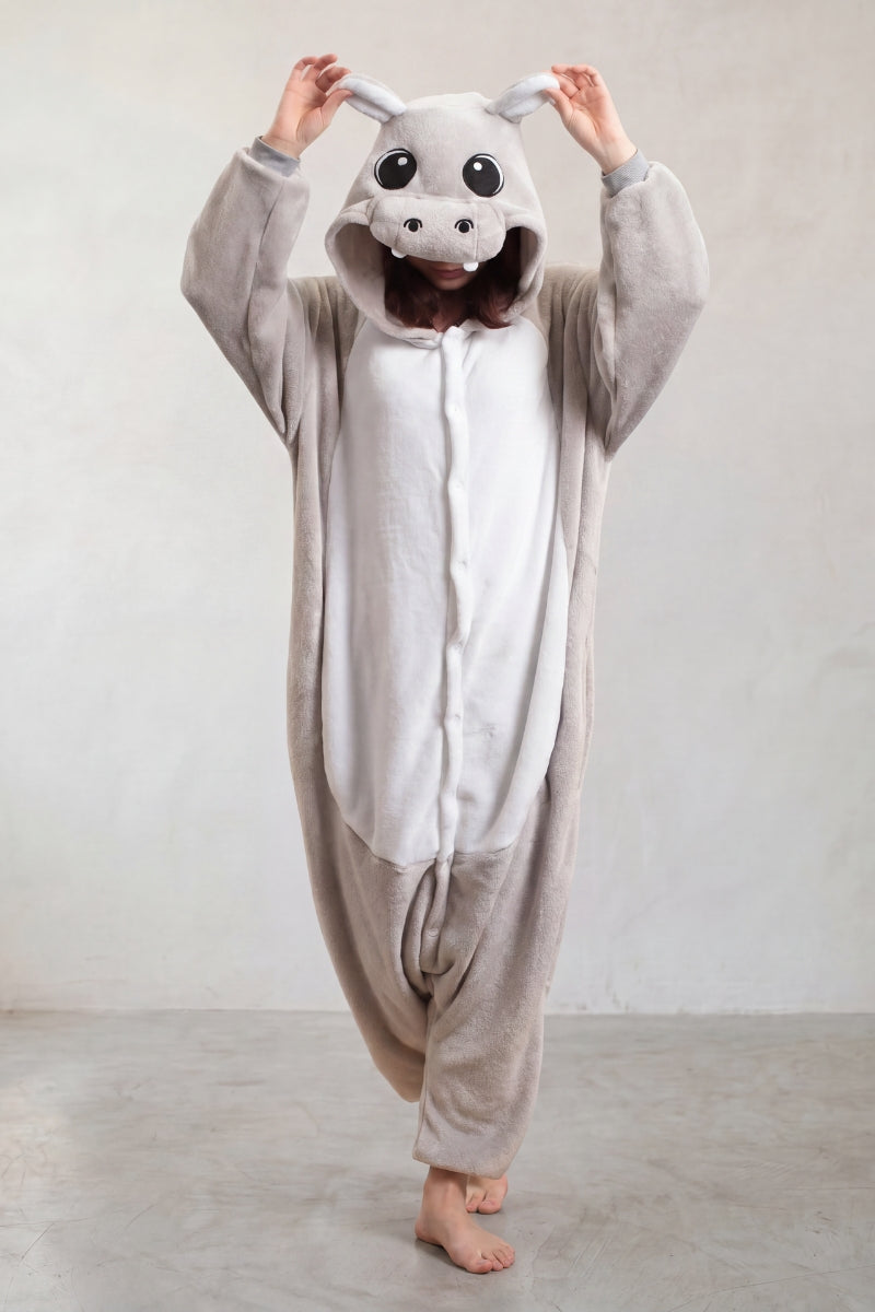 Einteiler Schlafanzug Tier Koala, Kapuze und durchgehender Reißverschluss, einteiliger Schlafanzug für Damen und Herren, Vorderansicht