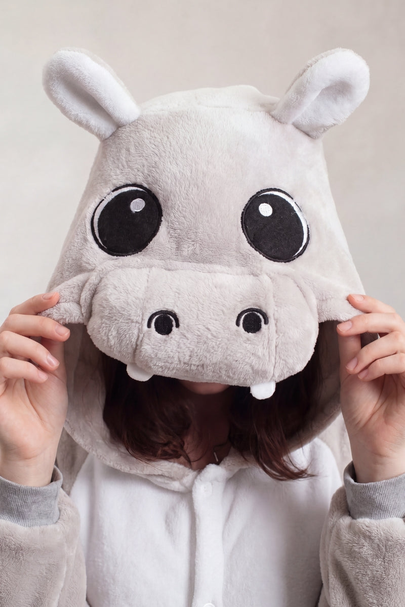 Einteiler Schlafanzug Tier Koala, Kapuze und durchgehender Reißverschluss, einteiliger Schlafanzug für Damen und Herren, Rückansicht