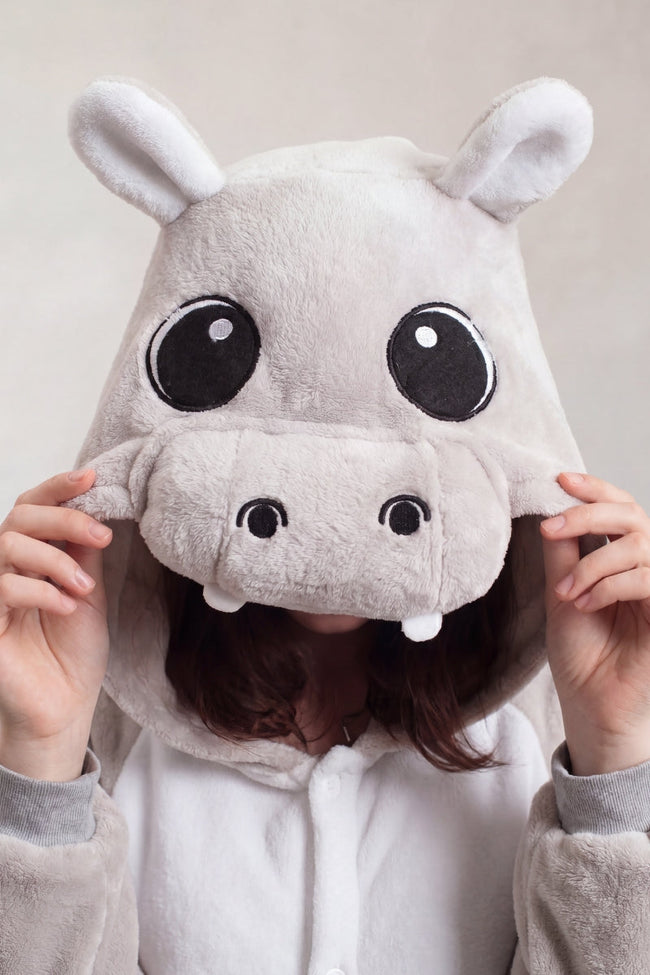 Einteiler Schlafanzug Tier Koala, Kapuze und durchgehender Reißverschluss, einteiliger Schlafanzug für Damen und Herren, Rückansicht