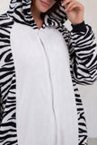 Einteiler Schlafanzug Tier Zebra, Kapuze und durchgehender Reißverschluss, einteiliger Schlafanzug für Damen und Herren, Rückansicht