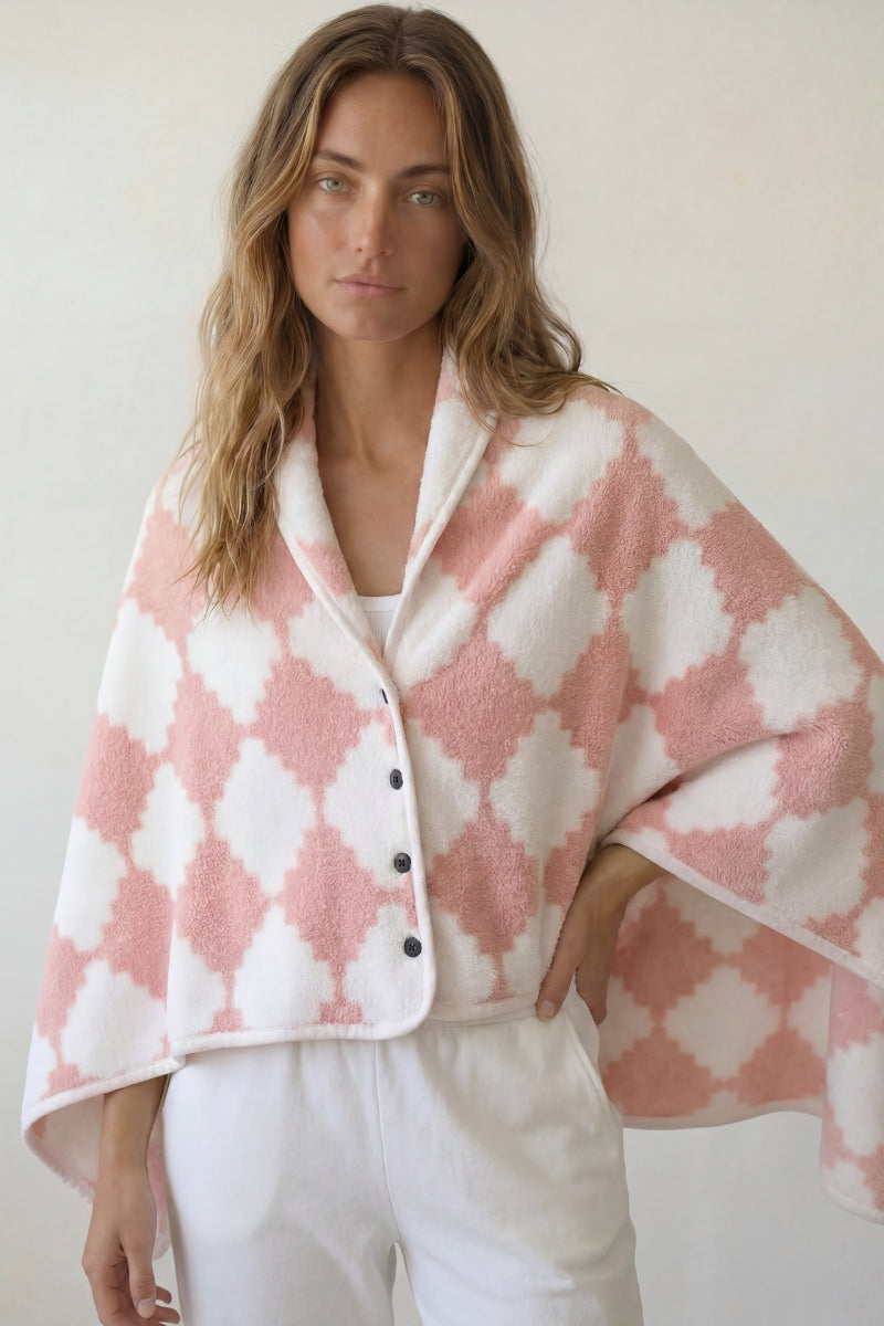 Fleece-Poncho, flauschiges Fleece, Fleece-Pyjama für Damen zum Einkuscheln, Vorderansicht
