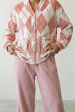 Fleece-Schlafanzug Argyle Rosé, flauschiges Fleece, Fleece-Pyjama für Damen zum Einkuscheln, Rückansicht