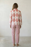 Fleece-Schlafanzug Argyle Rosé, flauschiges Fleece, Fleece-Pyjama für Damen zum Einkuscheln, Seitenansicht