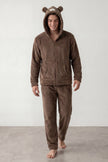 Fleece-Schlafanzug Bärenohren Herren, flauschiges Fleece, Fleece-Pyjama für Herren zum Einkuscheln, Vorderansicht