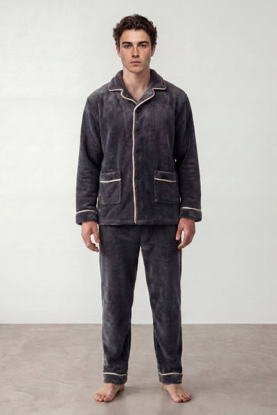 Fleece-Schlafanzug Dunkelgrau Herren