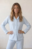Fleece-Schlafanzug Gesteppt Hellblau, flauschiges Fleece, Fleece-Pyjama für Damen zum Einkuscheln, Vorderansicht