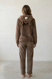 Fleece-Schlafanzug Hasenohren Braun, flauschiges Fleece, Fleece-Pyjama für Damen zum Einkuscheln, Rückansicht