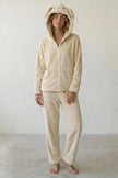 Fleece-Schlafanzug Hasenohren Creme, flauschiges Fleece, Fleece-Pyjama für Damen zum Einkuscheln, Vorderansicht