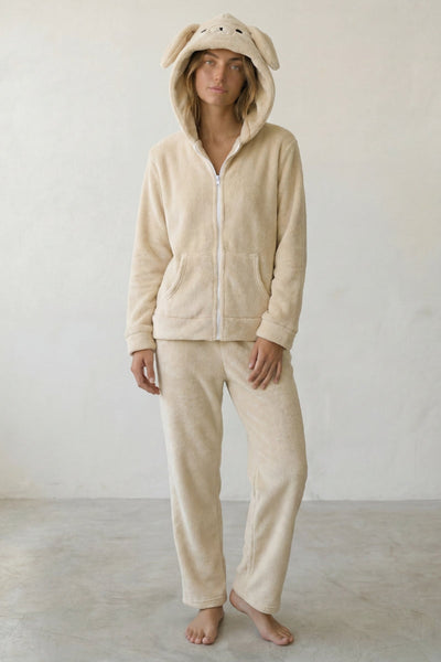 Fleece-Schlafanzug Hasenohren Creme
