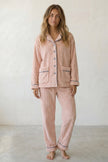 Fleece-Schlafanzug Lachs Gerippt, flauschiges Fleece, Fleece-Pyjama für Damen zum Einkuscheln, Vorderansicht