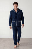 Fleece-Schlafanzug Marineblau Herren, flauschiges Fleece, Fleece-Pyjama für Herren zum Einkuscheln, Vorderansicht