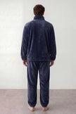 Fleece-Schlafanzug Nachtblau Herren, flauschiges Fleece, Fleece-Pyjama für Herren zum Einkuscheln, Rückansicht