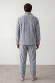 Fleece-Schlafanzug Perlgrau Herren, flauschiges Fleece, Fleece-Pyjama für Herren zum Einkuscheln, Rückansicht