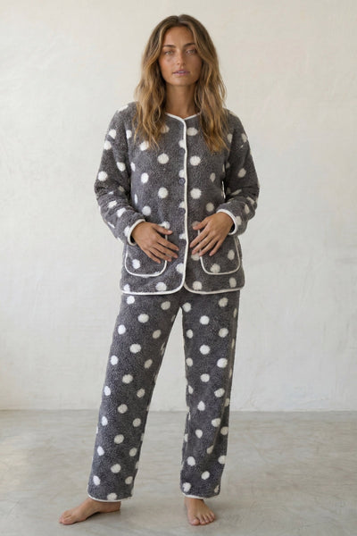 Fleece-Schlafanzug Punkte Grau