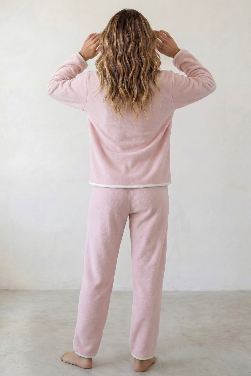 Fleece-Schlafanzug Rosé, flauschiges Fleece, Fleece-Pyjama für Damen zum Einkuscheln, Rückansicht