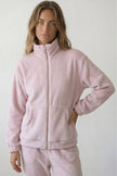 Fleece-Schlafanzug Rosé mit Reißverschluss, flauschiges Fleece, Fleece-Pyjama für Damen zum Einkuscheln, Vorderansicht