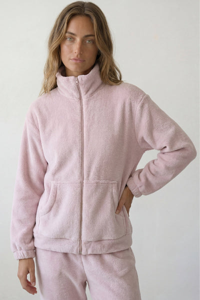 Fleece-Schlafanzug Rosé mit Reißverschluss