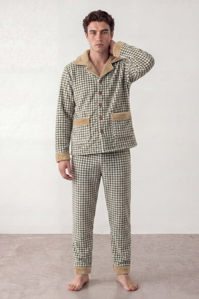 Fleece-Schlafanzug Vichy-Karo Herren