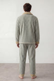 Fleece-Schlafanzug Vichy-Karo Herren, flauschiges Fleece, Fleece-Pyjama für Herren, Detailansicht der Verarbeitung
