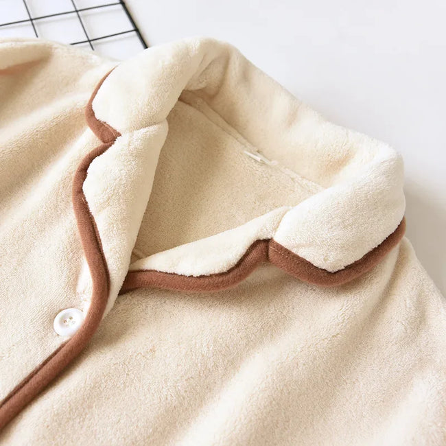 Fleece-Schlafanzug Winter Ecru, flauschiges Fleece, Fleece-Pyjama für Damen zum Einkuscheln, Rückansicht