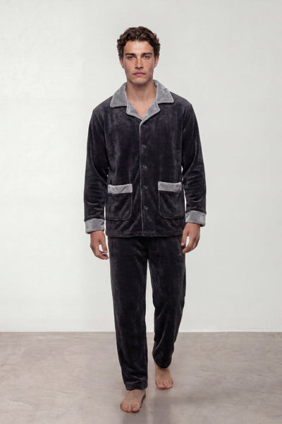 Fleece-Schlafanzug Zweifarbig Herren