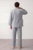 Kimono-Schlafanzug Hellgrau Herren, atmungsaktive Baumwolle, Baumwoll-Pyjama für Herren zum Einkuscheln, Rückansicht