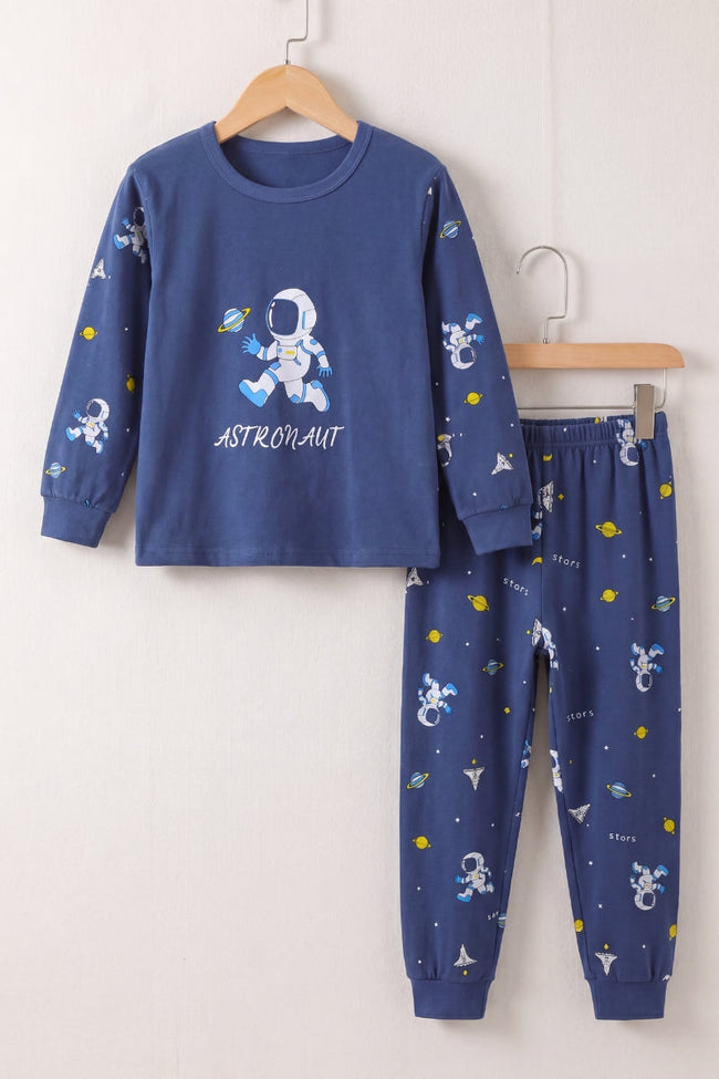 Kinder-Schlafanzug Astronaut Jungen, flache Nähte, Kinder-Pyjama für Jungen zum Einkuscheln, Rückansicht
